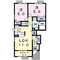 インフィニティーＣ 1階2LDKの間取り