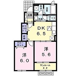ヌーベルオーブ 2DKの間取図画像