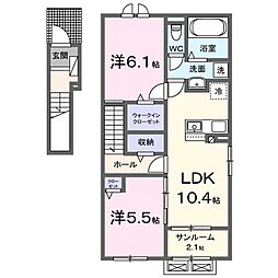 サニー　ピアッツア　II 2階2LDKの間取り