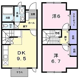 ボンレーブII 1階2DKの間取り