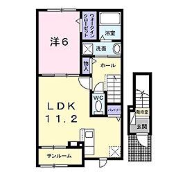 ボヌールI 2階1LDKの間取り