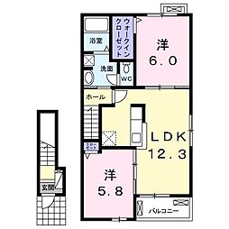シーズ 2階2LDKの間取り