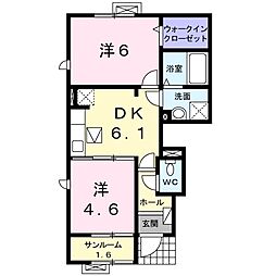 バーベナ 1階2DKの間取り