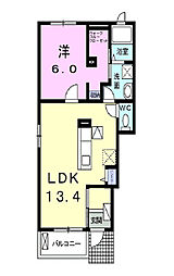 六角Ｗｅｓｔ 1階1LDKの間取り