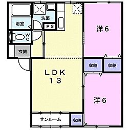 アマリュ−ジュＦ・Ａ 2階2LDKの間取り
