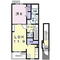オレンジガーネットB 1LDKの間取図画像