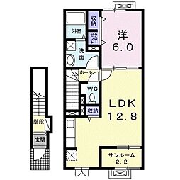 カーサ　オリージャ 2階1LDKの間取り