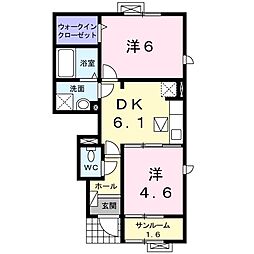 サン・リベール2棟 2DKの間取図画像