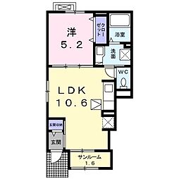 ローザ　ロッサ 1階1LDKの間取り