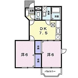 レジーナ弐番館 2DKの間取図画像
