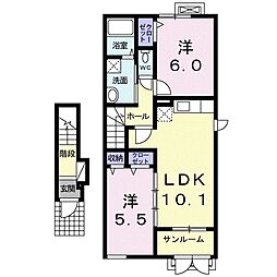 フリーデ 2階2LDKの間取り