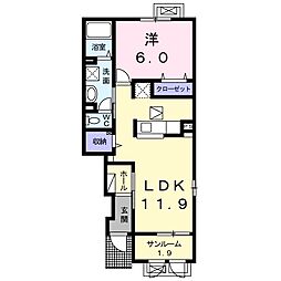 プラシードウェストカーサ 1LDKの間取図画像