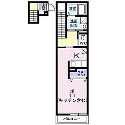 ウェスト・モンターニュB ワンルームの間取図画像