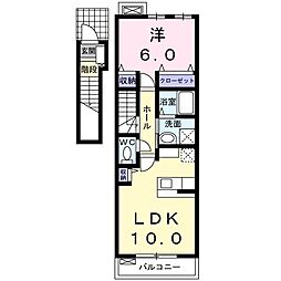ラフレシール 2階1LDKの間取り