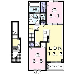 マークグレイスI 2階2LDKの間取り