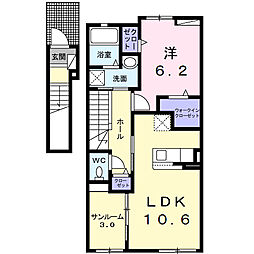 プランタン安曇野I 2階1LDKの間取り