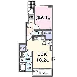ウィズ・テール南彦根1号館 1LDKの間取図画像