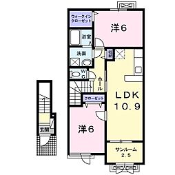 アンダンテいわせ野1 2LDKの間取図画像