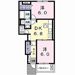 アルデンヌＡ 1階2DKの間取り