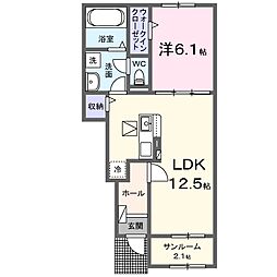 ヒカルサ長岡関原II 1LDKの間取図画像