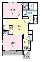 エスペランサ江村A 2DKの間取図画像