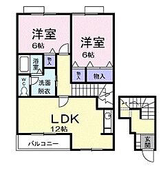 ロンジャルダンI 2階2LDKの間取り