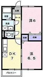 グレイスフルコートＡ 1階2DKの間取り