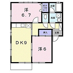 グリーンベル 1階2DKの間取り