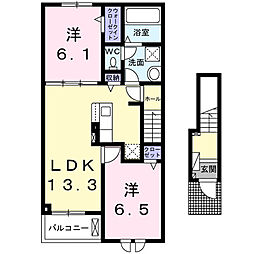 モンテ・フィオーレＡ 2階2LDKの間取り