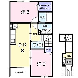 エストフォンテーヌ 2DKの間取図画像