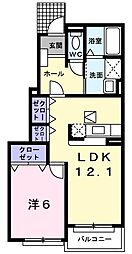 ポピュレール　Ｂ 1階1LDKの間取り