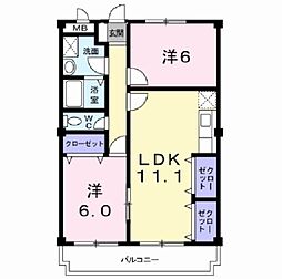 ドゥウエルY 2LDKの間取図画像