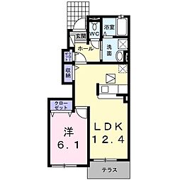 ルミナス大和高田B棟 1LDKの間取図画像