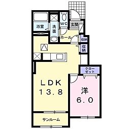プラシードアルバ 1LDKの間取図画像