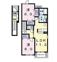 カントリー　ビューＡ 2階2LDKの間取り