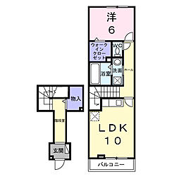 アクア　Ａ 2階1LDKの間取り