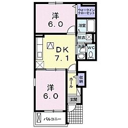 アルバフランC棟 2DKの間取図画像