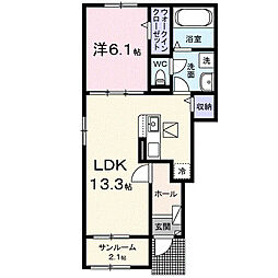 富夢想家　十一番館 1階1LDKの間取り