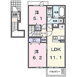 フルール・ド・リス　II 2階2LDKの間取り