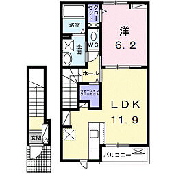 フルール・ド・リス　I 2階1LDKの間取り