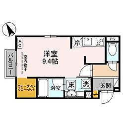 パチオーリ五福 1階ワンルームの間取り
