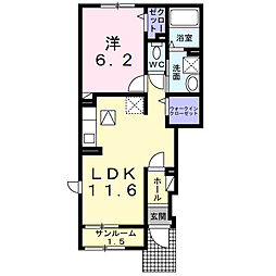 パルテールＢ 1階1LDKの間取り