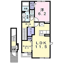 パルテールＢ 2階1LDKの間取り