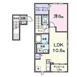 セレーノ岡谷 2階1LDKの間取り