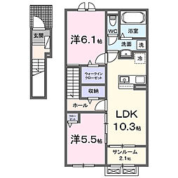 プラウド四屋　I 2階2LDKの間取り