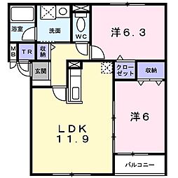アンソレイエ2 2LDKの間取図画像