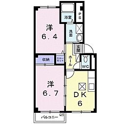 ベルビィトンＡ 2階2DKの間取り