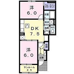 フェリーチェ 1階2DKの間取り