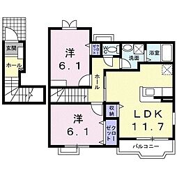 エスポワ−ル　II号館 2階2LDKの間取り