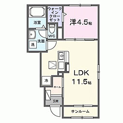 マリーガーデン大津 1階1LDKの間取り